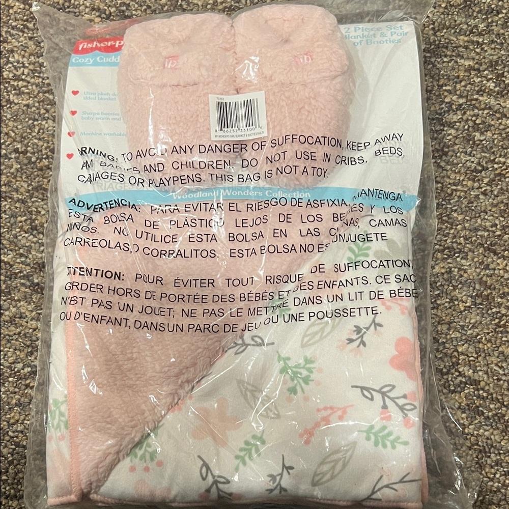 Fisher Price Pink Floral Baby Blanket with booties